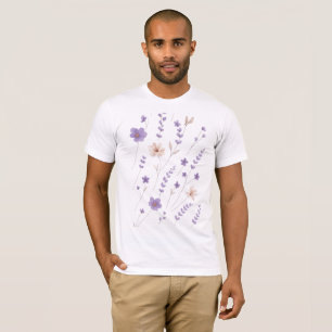 Elegant Purple & Beige Floral Pattern T-Shirt