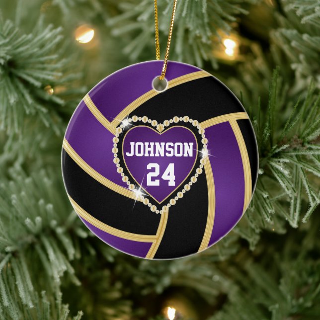Elegant Purple, Black and Gold Volleyball Ceramic Tree Decoration (Tree)