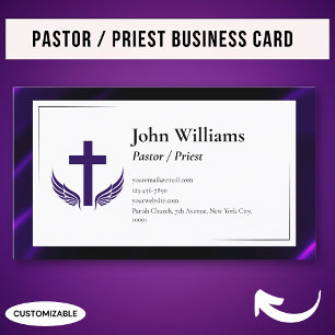 Elegant Purple Black Church Pastor Priest Business Card