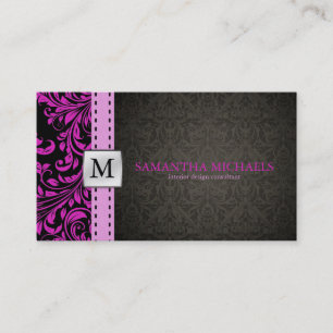 Elegant Purple / Black Damask Interior Design Business Card