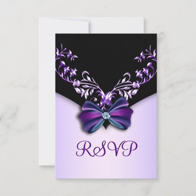 Elegant Purple Black Diamond Bow RSVP (Front)