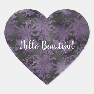 Elegant Purple Black Floral Heart Sticker