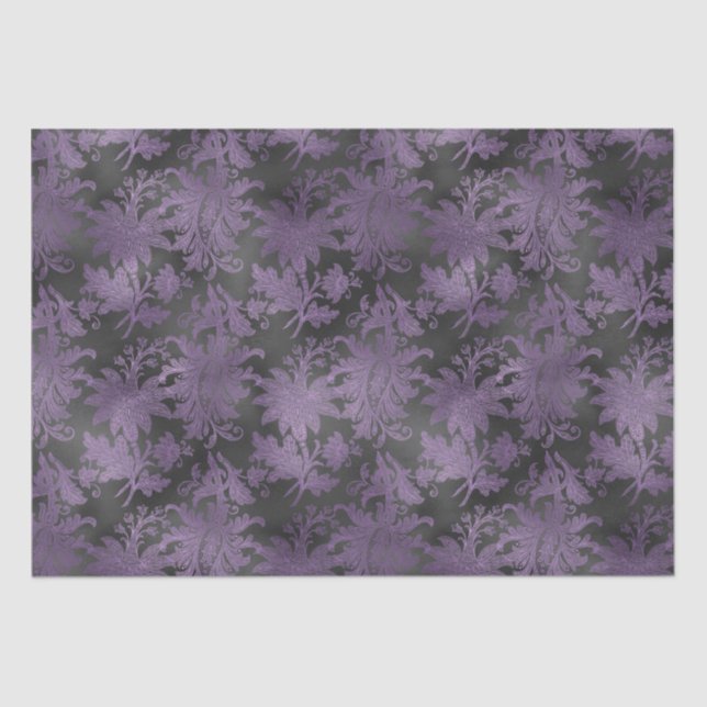 Elegant Purple Black Floral Tissue Paper (Front)