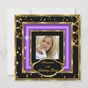 Elegant Purple Black Gold Photo Birthday Party 2 Invitation