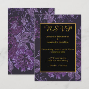 ELEGANT PURPLE BLACK GOLD VINTAGE FLORAL RSVP INVITATION