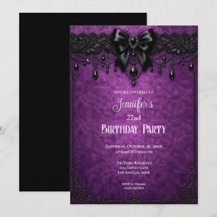 Elegant Purple Black Lace Birthday Invitation