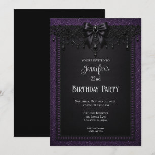 Elegant Purple Black Lace Birthday Invitation