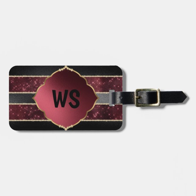 Elegant Purple Black Monogram Personalised Luggage Tag (Front Horizontal)
