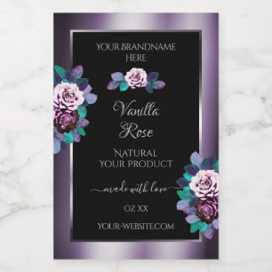 Elegant Purple Black Product Label Flourish Floral