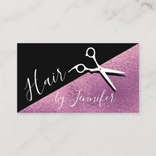 Elegant purple & black scissors hairstylist business card