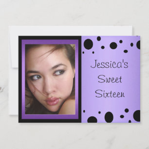 Elegant Purple Black Spots Photo Sweet 16 Invitation
