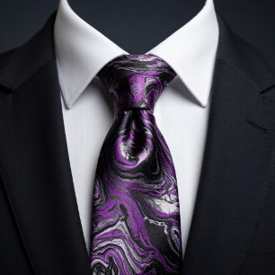 Elegant Purple & Black Swirl Marble Tie