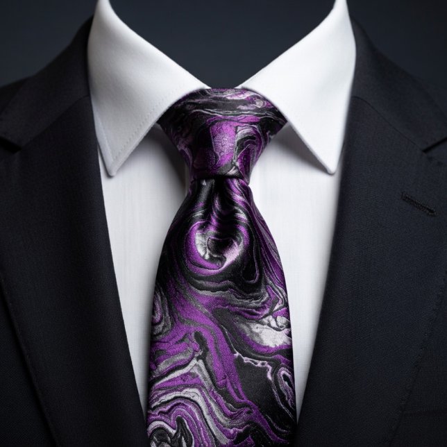 Elegant Purple & Black Swirl Marble  Tie (Creator Uploaded)