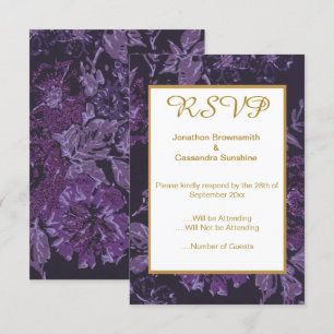 ELEGANT PURPLE BLACK  VINTAGE FLORAL RSVP INVITATION