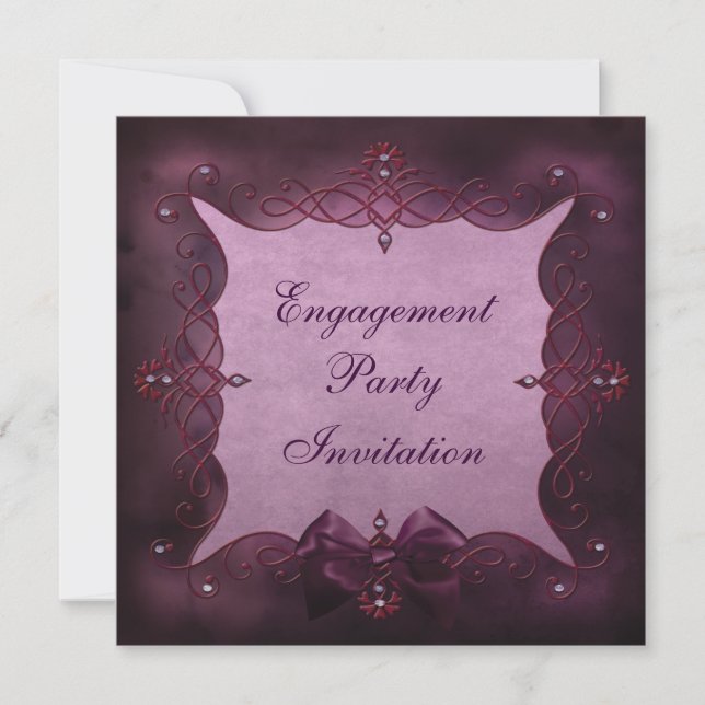 Elegant Purple Bling & Bow Engagement Party Invitation (Front)