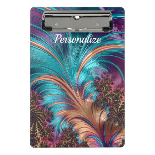 Elegant Purple Blue Abstract Feather Personalised Mini Clipboard
