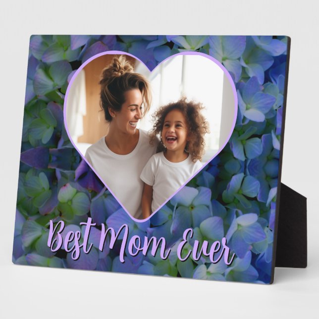Elegant purple blue floral Best Mum photo template Plaque (Side)