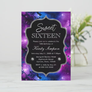 Elegant Purple & Blue Galaxy Marble Sweet Sixteen Invitation