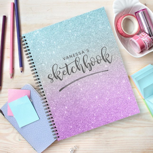 Elegant Purple Blue Glitter Ombre Sketchbook Notebook (Creator Uploaded)