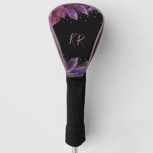 Elegant Purple Blue Gold Leaf Monogram Initials Golf Head Cover