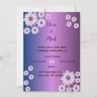 Elegant Purple Blue Gradient Daisy Flower wedding Invitation