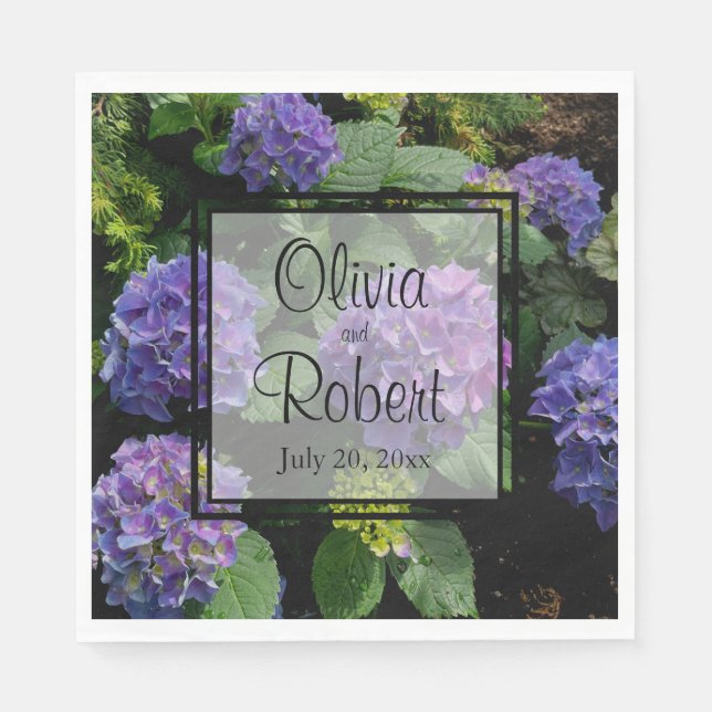 Elegant purple blue magenta florals hydrangeas napkin (Front)