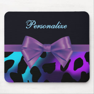 Elegant purple blue Neon Leopard Ribbon Mouse Mat