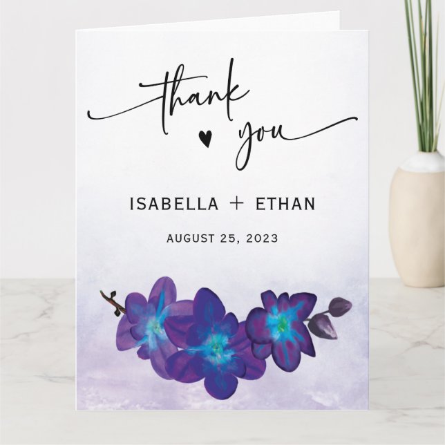 Elegant Purple Blue Orchid  Wedding Thank You  (Front)