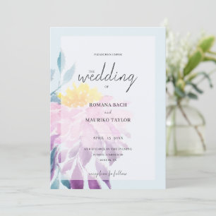 Elegant Purple Blue Pink Dahlia Watercolor Art Invitation