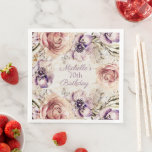 Elegant Purple Blush Pink 70th Birthday Party Napkin<br><div class="desc">Elegant and feminine 70th birthday party paper napkins designed with beautiful watercolor floral and butterflies in shades of purple and pink. Customised with the name of the guest of honour in a beautiful script font along with her age. These beautiful party napkins can be designed for any age you are...</div>