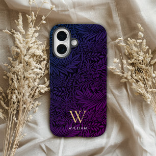 Elegant Purple Boho Botanical Pattern Monogram iPhone 16 Case
