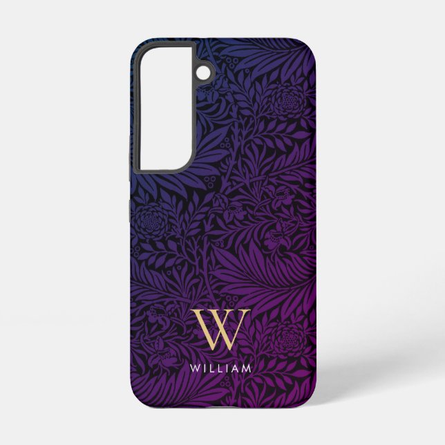 Elegant Purple Boho Botanical Pattern Monogram Samsung Galaxy S22 Case (Back)
