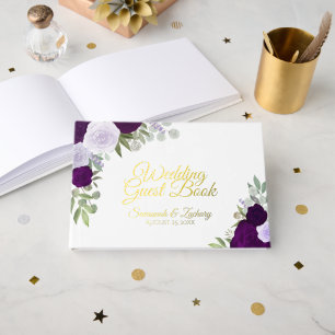 Elegant Purple Boho Chic Roses Small Wedding Guest Book