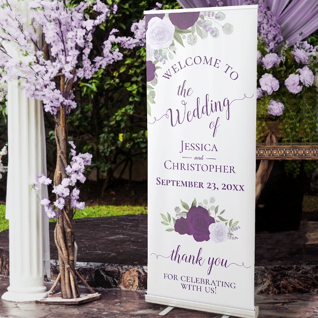 Elegant Purple Boho Roses Wedding Welcome Retractable Banner (Creator Uploaded)