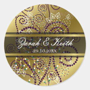 Elegant Purple Boho Spirals Gold Wedding Stickers