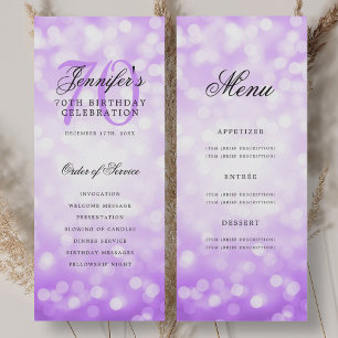 Elegant Purple Bokeh 70th Birthday Program Menu Invitation
