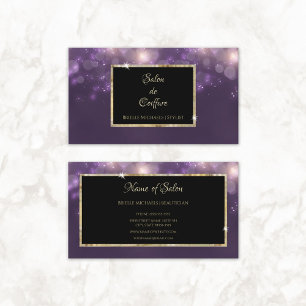Elegant Purple Bokeh Salon Black and Gold Frame Business Card