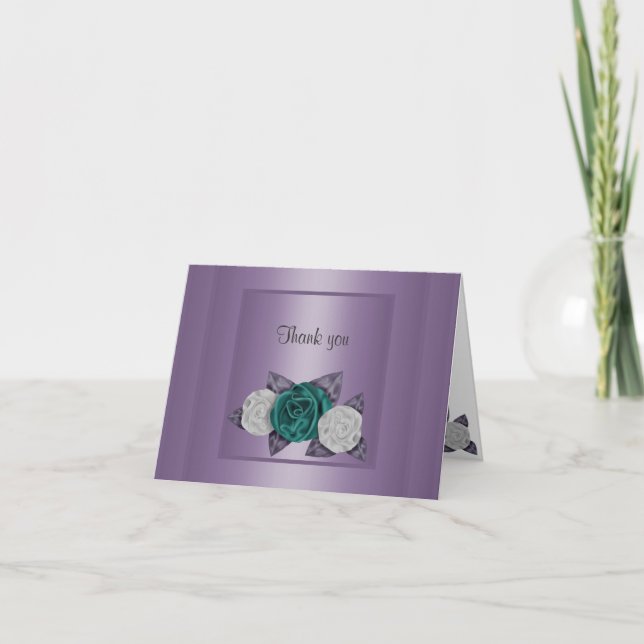ELEGANT PURPLE BORDERED ROSE THANK YOU CARD2 (Front)