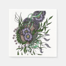 Elegant Purple Botanical Bouquet Hand-Drawn Paper