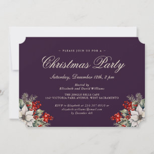 Elegant Purple Botanical Christmas Holiday Party Invitation