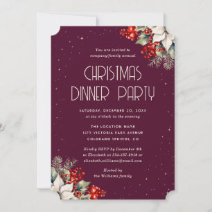 Elegant Purple Botanical Christmas Holiday Party Invitation