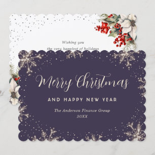 Elegant Purple Botanical Snowflake Business Holiday Card