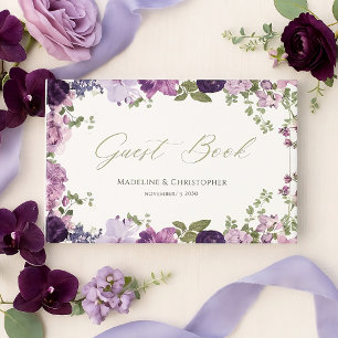 Elegant Purple Botanical Wedding Guest Book