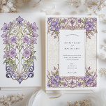 Elegant Purple Bougainvillea Wedding Lilac Invitation<br><div class="desc">This beautifully crafted wedding invitation features a delicate Art Nouveau design with cascading bougainvillea flowers in soft shades of purple, lilac, and lavender. Framed with intricate gold accents and lush green foliage, this invitation exudes elegance and sophistication. The front showcases the wedding details with a personalised monogram and floral motifs,...</div>
