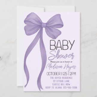 Elegant Purple Bow Baby Shower Invitation