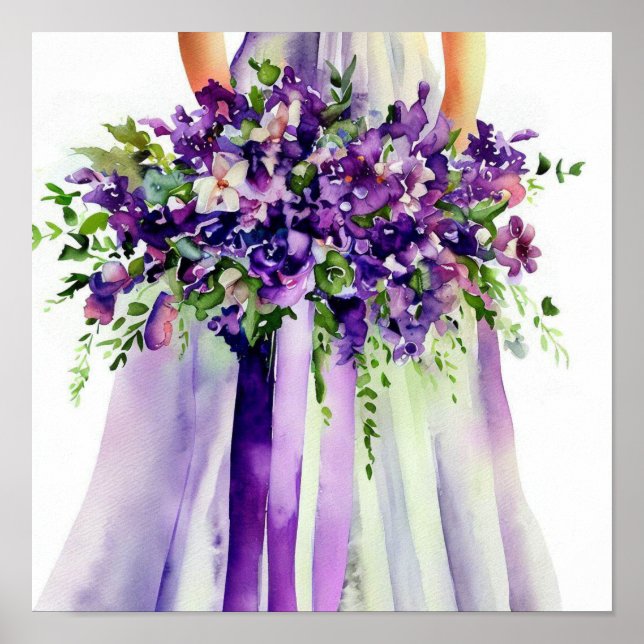 Elegant Purple, Bridal Cascading Bouquet 1, Poster (Front)