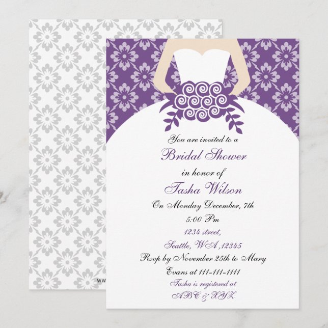Elegant purple Bridal Shower Invitation (Front/Back)