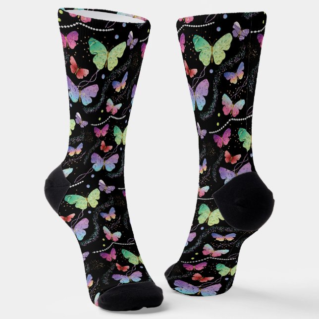  Elegant Purple Bright Butterflies  Socks (Angled)