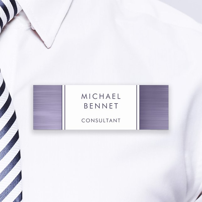 Elegant Purple Brushed Metallic Business Name Tag (Elegant Purple Brushed Metallic Business Name Tag)