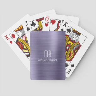 Elegant Purple Brushed Metallic Monogram Name Playing Cards